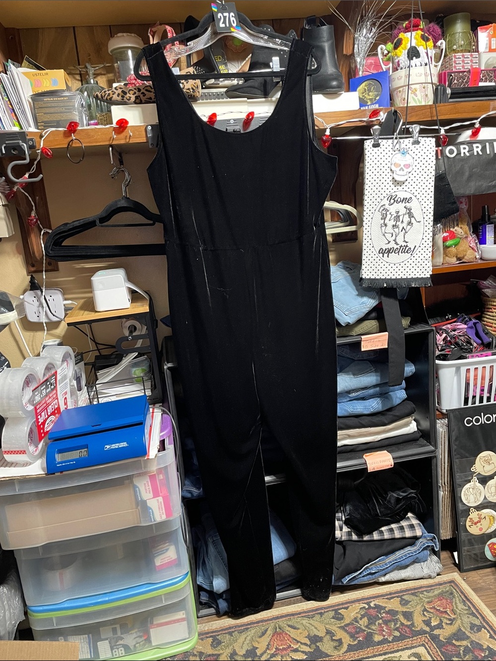 #276 size 3x/20 Unique Vintage Classic Black velour Sleeveless Jumpsuit